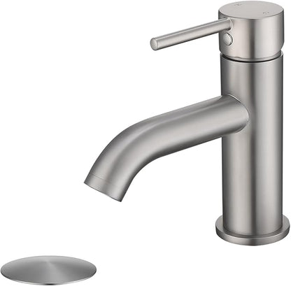 Single Handle Bathroom Faucet with Metal Drain Assembly and Escutcheon, Brushed Nickel