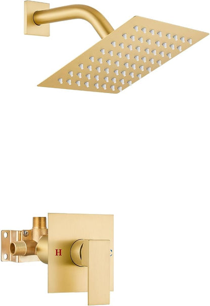 Airuida Shower Faucet Set,6 Inch Shower Valve Kit,Brushed Gold | Male Threads,Rough-in Valve Shower Trim Kit,Single Handle Control Shower Set