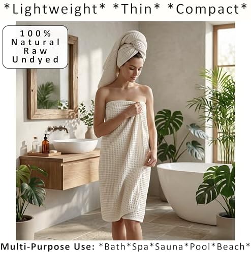 PÜSKÜL Raw-Undyed Natural 100% Turkish Cotton Waffle Towels Set of 4-Piece