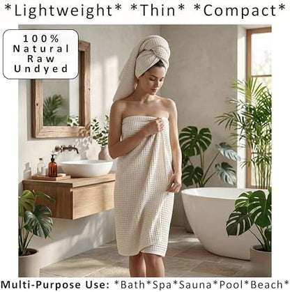 PÜSKÜL Raw-Undyed Natural 100% Turkish Cotton Waffle Towels Set of 4-Piece