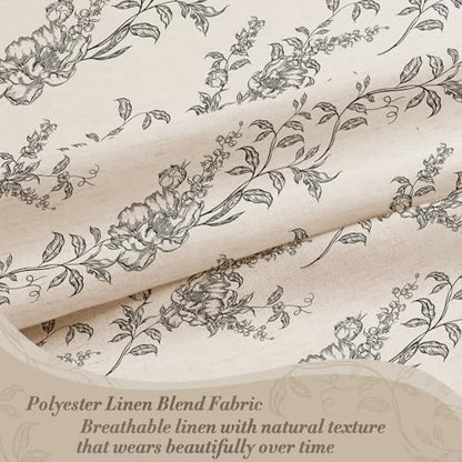 Black Linen Farmhouse Shower Curtain, Boho Floral Bathroom 72x78