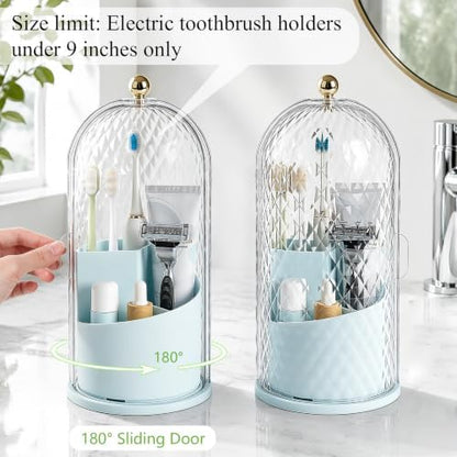Toothbrush Holder with Cover for Bathroom Countertop, Organizer, Blue