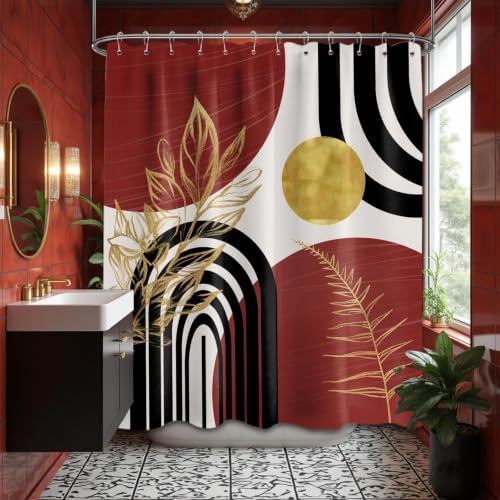 Black and Red Extra Long Shower Curtain, Tall 72X84 in, Mid Century
