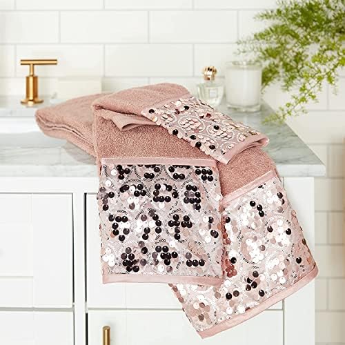 Zahari Home Sinatra Modern Bathroom Towel Set 3 Piece Towel Blush Bath Towel, Hand Towel and Wash Towel Luxury Contemporary Bling Blush Bath Towel Sets Soft Plush and Highly Absorbent
