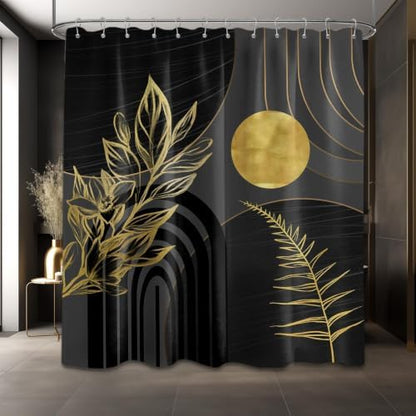 Black and Gold Extra Long Shower Curtain, Tall 72X78 in, Mid Century