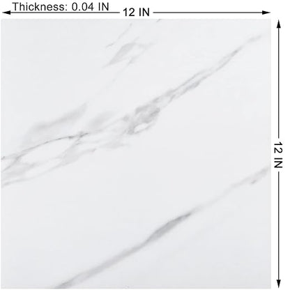 Marble Peel and Stick Floor Tile Bathroom Waterproof Vinyl Tiles | Self Adhesive Marble Sticky Tiles for Floor Bedroom Kitchen Camper Laundry Peel and Stick Tile Flooring 20 PCS 12"x12" White