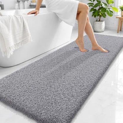 OLANLY Microfiber Bathroom Runner Rugs 70x24, Soft Absorbent Bath Mat, Grey