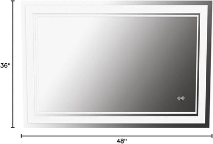 OKPAL48x36 LED Bathroom Mirror, Anti-Fog Lighted Bathroom Mirror, Dimmable Lighted Vanity Mirror, LED Vanity Mirror with Lights, Shatterproof, ETL Listed, Horizontal/Vertical