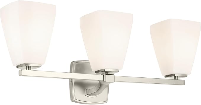 Kichler Marant 21.25" 3-Light Vanity Light with Opal Glass in Brushed Nickel, for Bathroom, Powder Room, Over a Mirror, (21.25" W x 9.5" H), 55216NI