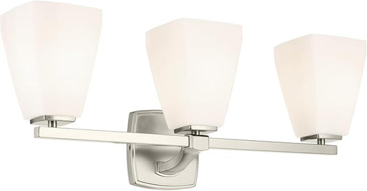 Kichler Marant 21.25" 3-Light Vanity Light with Opal Glass in Brushed Nickel, for Bathroom, Powder Room, Over a Mirror, (21.25" W x 9.5" H), 55216NI