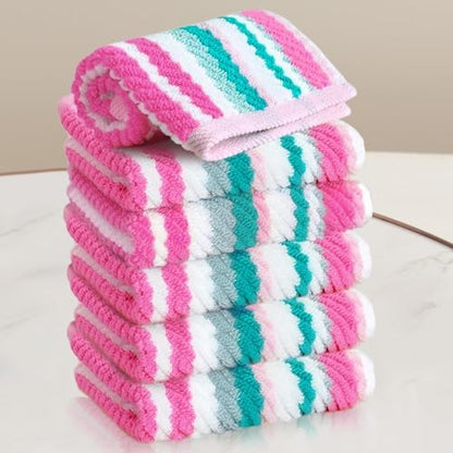 VOOVA & MOVAS Striped Washcloths 6 Pack, 100% Cotton, 13x13 in, Pink Aqua
