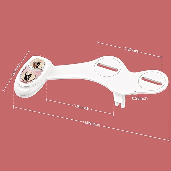 YASFEL Bidet Attachment for Toilet - Self-Cleaning Bidet with Pressure Controls, Non-Electric Cold with Dual Nozzles for Frontal/Rear Wash (Rose Gold)