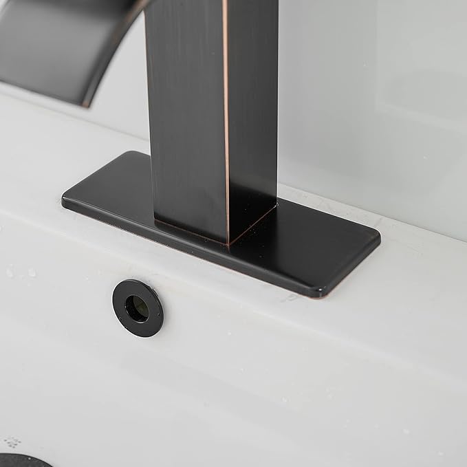 BWE Waterfall Bathroom Faucet Oil Rubbed Bronze Faucet for Bathroom Sink 1 Hole Single Handle Modern Vanity Faucet Lavatory Bath Mixer Tap with Pop Up Drain Assembly with Overflow and Supply Line