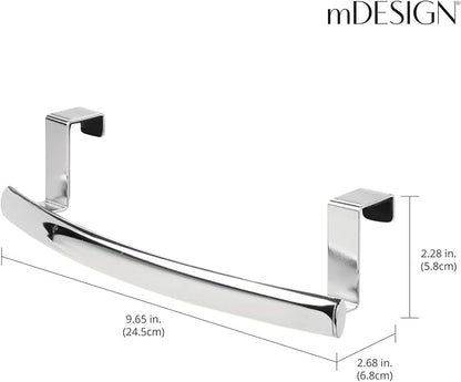 mDesign Steel Over Door Curved Towel Bar Storage, Hanger for Cabinet or Cupboard, Holder Rack for Kitchen, Bathroom - Holds Hand/Dish Towels, Washcloths - Spira Collection - 2 Pack - Chrome