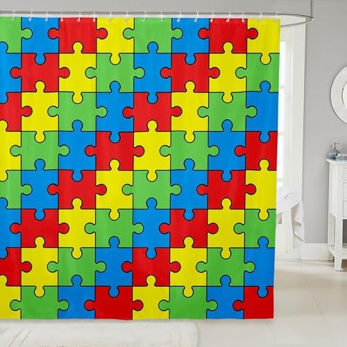 Feelyou Funny Colorful Blocks Kids Shower Curtain Boys Girls Abstract Geometric Bathroom Waterproof Accessories with 12 Hooks 72x84 Inches Game Pieces Fractal Hobby Bright Multicolor Room Decor