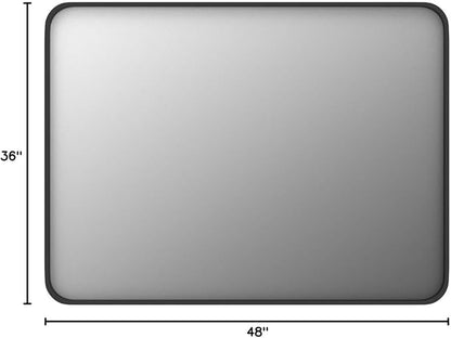 48x36 Inch Matte Black Bathroom Mirror for Wall | Metal Framed, Modern Rectangle Bathroom Vanity Mirror, Rounded Corner, Anti-rust, Shatter-Proof (Horizontal/ Vertical)
