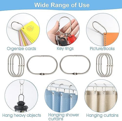 Goowin Shower Curtain Rings, 12 Pcs Shower Curtain Hooks, Oval Snap Shower Rings for Curtain, Metal Shower Curtain Rings Rust Proof, Glide Smoothly Shower Hooks for Shower Curtain Rod (Matte Nickel)