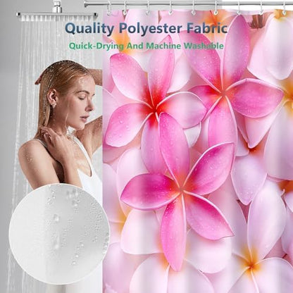 Pink White Plumeria Tropical Flower Shower Curtain with Hooks 72 x 72 Inch