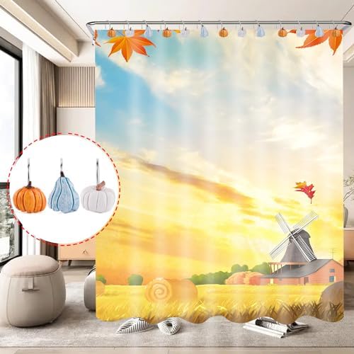 Autumn Decorative Shower Curtain Hooks 12PCS Pumpkin Shower Curtain Rings