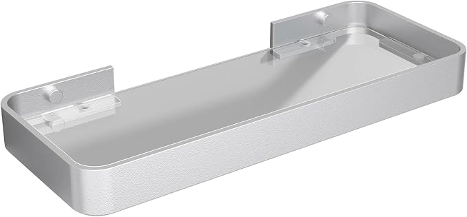12-Inch Wall Shelf, Clear Tempered Glass with Matte Silver Aluminum Frame – Versatile Floating Bathroom Organizer