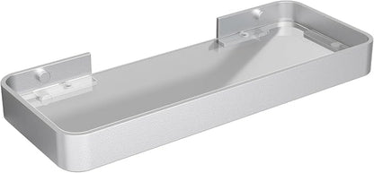 12-Inch Wall Shelf, Clear Tempered Glass with Matte Silver Aluminum Frame – Versatile Floating Bathroom Organizer