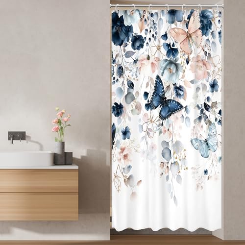 Small Stall Blue Pink RV Narrow Bathroom Shower Curtain Set