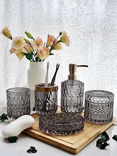 LaMarriti Gray Bathroom Accessories Set, 5Pcs Glass Bathroom Set