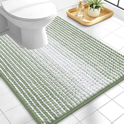 OLANLY Toilet Rugs U-Shaped 24x20, Chenille Contour Bath Mat, Sage Green