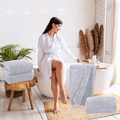 TENSTARS Silk Hemming Bath Towels for Bathroom Clearance - 27 x 55 inches - Light Thin Quick Drying - Soft Microfiber Absorbent Towel for Bath Fitness, Sports, Yoga, Travel, Gym - 2 Pack, Light Grey