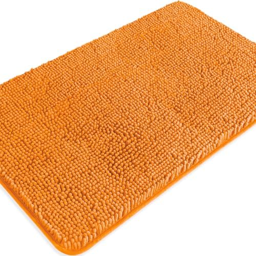 Flame Orange Bathroom Rugs – Absorbent and Washable Bath Mat, Non-Slip, Thick Soft Chenille Bath Rugs for Bathroom Floor, Shower, Sink - 20" x 32"