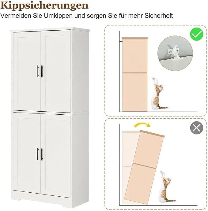 Garvee Kitchen Pantry Cabinet, 70 Inch Tall Storage Cabinet | with Doors and Adjustable Shelves, Freestanding Wooden Classic Cupboard for Living Room, Dining Room, Bathroom