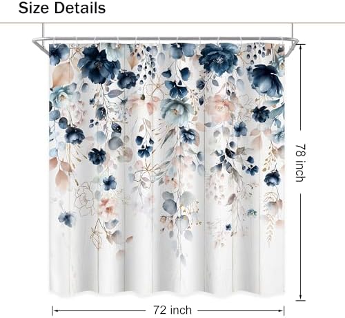 Rustic Floral Boho Blue Pink Eucalyptus Bathroom Shower Curtain Set