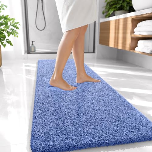 OLANLY Microfiber Bathroom Runner Rug 47x20, Soft Bath Mat, Cornflower Blue