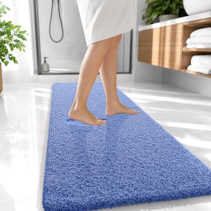 OLANLY Microfiber Bathroom Runner Rug 47x20, Soft Bath Mat, Cornflower Blue