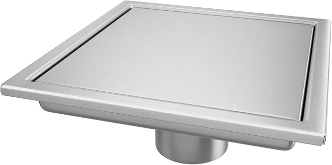 Square Shower Drain,Shower Drain 4" with 2 in 1 Tile-Insert Cover | Brushed AISI 304 Stainless Steel Shower Floor Drain with Hair Catcher Fits Bathroom Balcony Kitchen Easy to install
