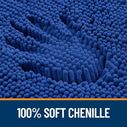 OLANLY Chenille Bathroom Rugs Mats Set 2 Piece, 59"x20"+30"x20", Royal Blue