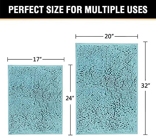 H.VERSAILTEX Bath Rugs for Bathroom Slip-Resistant Shag Chenille Bath Rugs Mat Extra Soft and Absorbent Bath Rug for Shower Room Machine-Washable Fast Dry (Aqua Haze, 20" x 32"/17" x 24")