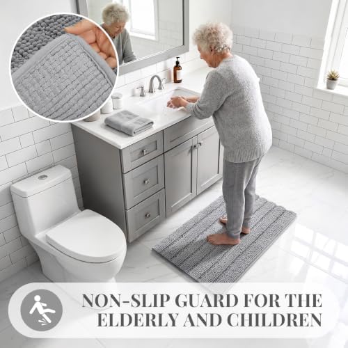 Bcoimo Small Bath Rug Mat,24x17 Chenille Non Slip Gray Bathroom Shower Mat
