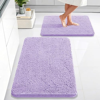 OLANLY Chenille Bathroom Rugs Mats Sets 2 Piece, 30"x20"+24"x16", Lavender