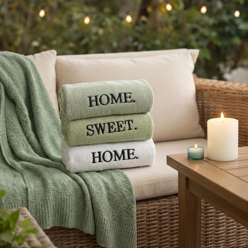 FuWeave 3 Pcs Sage Green Decorative Hand Towels Bathroom, Home Sweet Home