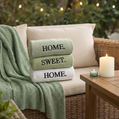 FuWeave 3 Pcs Sage Green Decorative Hand Towels Bathroom, Home Sweet Home