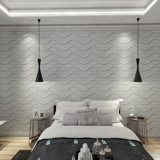 Art3d 19.7" x 19.7" (Pack of 12) Wall Panel Wave, Gray