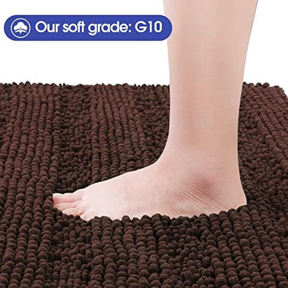 ACCUMTEK Striped Brown Bathroom Rug Mat 48"x17" Ultra Soft, Non Slip Chenille Bath Rugs, Absorbent Plush Shaggy Bath Mats for Bathroom, Bedroom, Kitchen, Shower, Tub