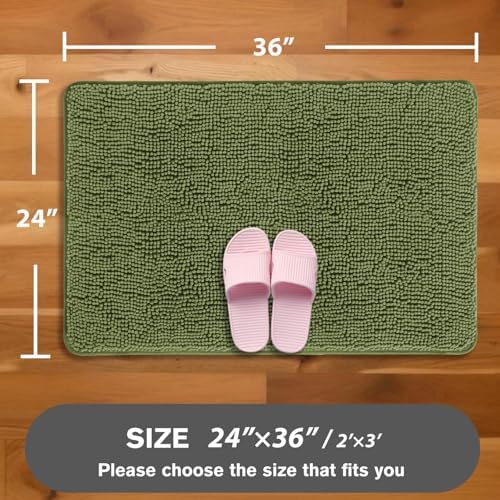 Sage Bathroom Rugs – Absorbent and Washable Bath Mat, Non-Slip, Thick Soft Chenille Bath Rugs for Bathroom Floor, Shower, Sink - 24" x 36"