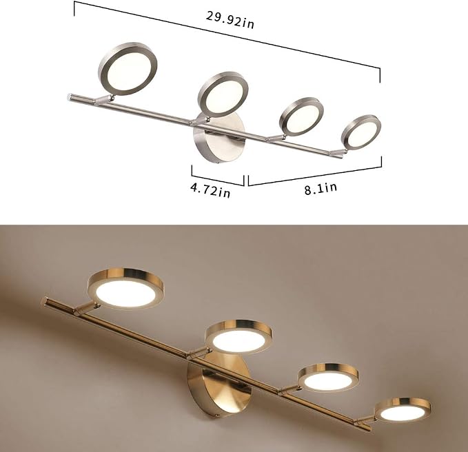 Joossnwell LED Bathroom Lights Fixtures, 4-Lights Vanity Lights Adjustable 20W 29.92" Inch 4000K Nickel Finish Swing Arm Up and Down Wall Sconces