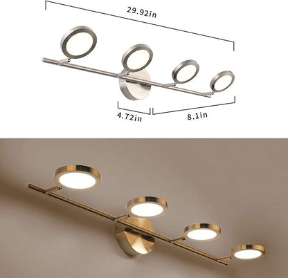 Joossnwell LED Bathroom Lights Fixtures, 4-Lights Vanity Lights Adjustable 20W 29.92" Inch 4000K Nickel Finish Swing Arm Up and Down Wall Sconces
