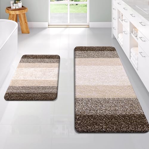 OLANLY Micorfiber Bathroom Rug Set 2 Piece, 47"x20"+24"x16"