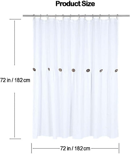 DOSLY IDÉES Farmhouse Shower Curtain, White Cloth Button Curtain, Cotton Blend Fabric, Rustic Country Shabby Chic Style, 72x72 in, Bathroom