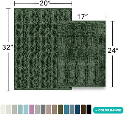Turquoize Bathroom Rug Set, 2 Piece Soft Absorbent Chenille Bath Rug Set