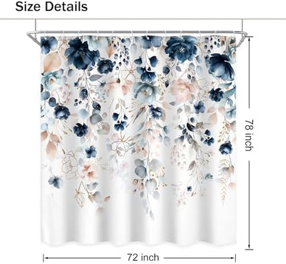 Extra Long Flower Spring Blue Pink Bathroom Shower Curtain Set